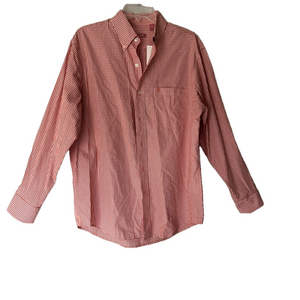 IZOD NWT Men’s Peach Check Plaid Long Sleeve Button Down Shirt Size M